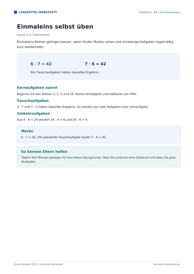 Vorschau: Einmaleins selbst üben